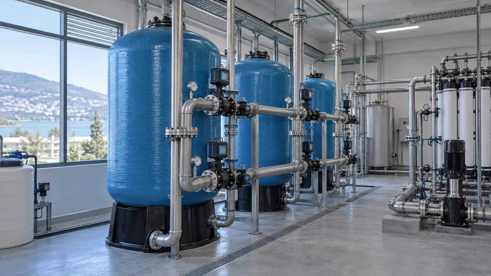 Filtrasyon tankları ve borulama ile su arıtma sistemi kurulumu