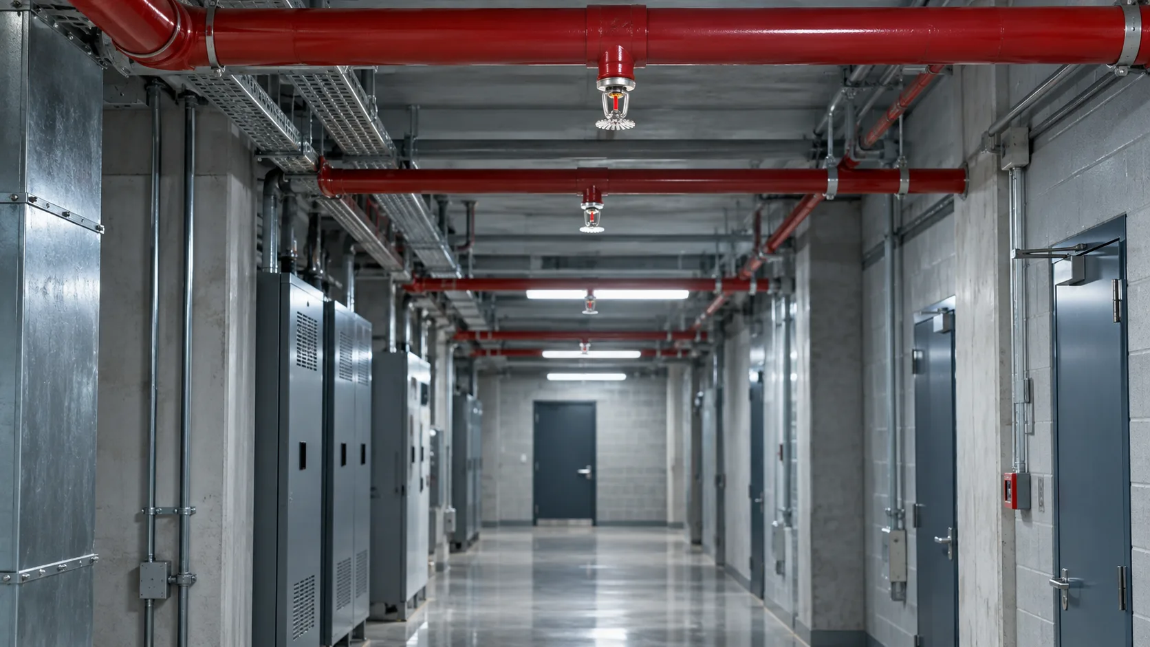 Modern yapıda sprinkler hattı ve yangın güvenliği tesisatı